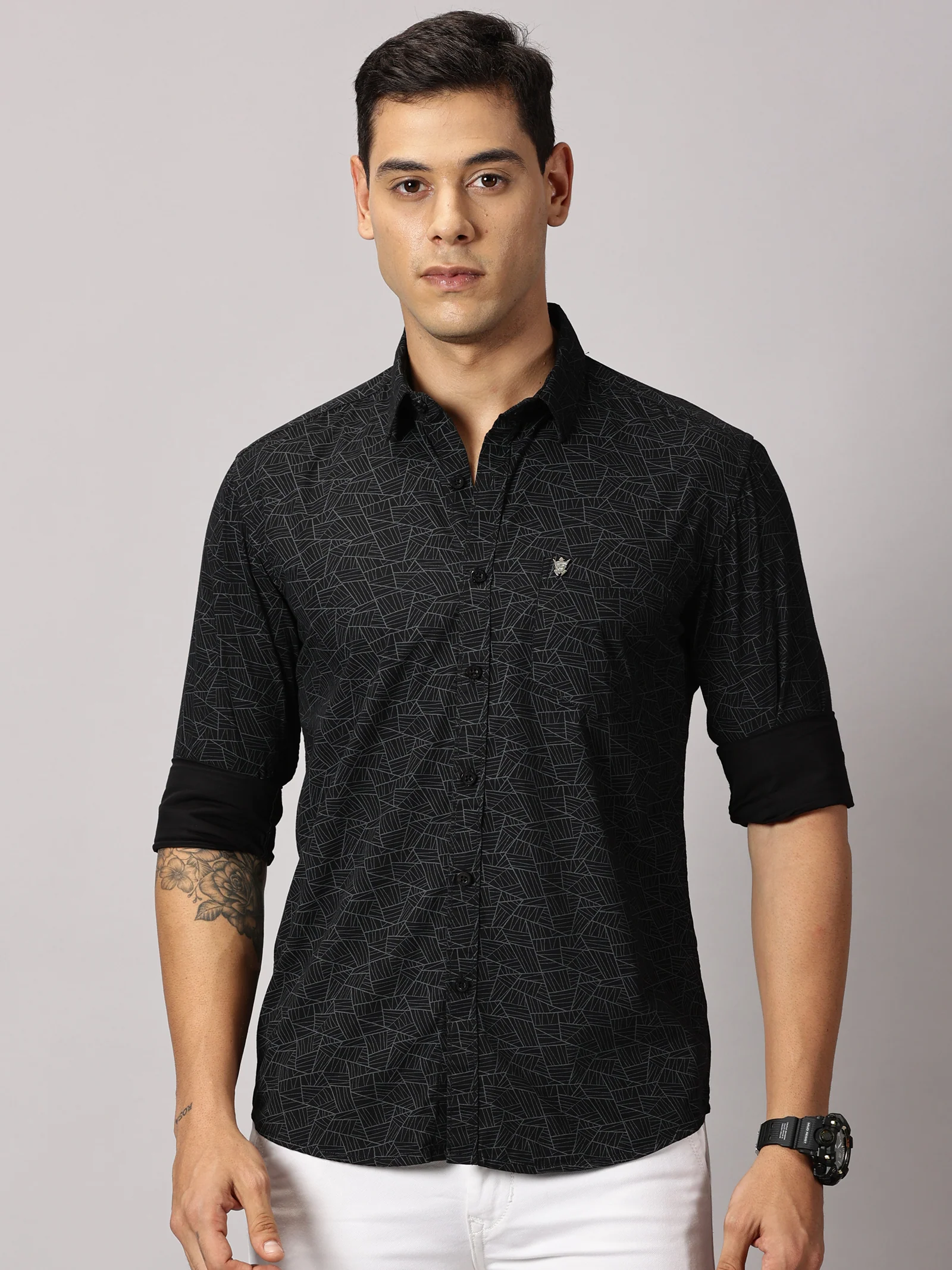 Men Solid Full Sleeve Cotton Stretch Shirt2