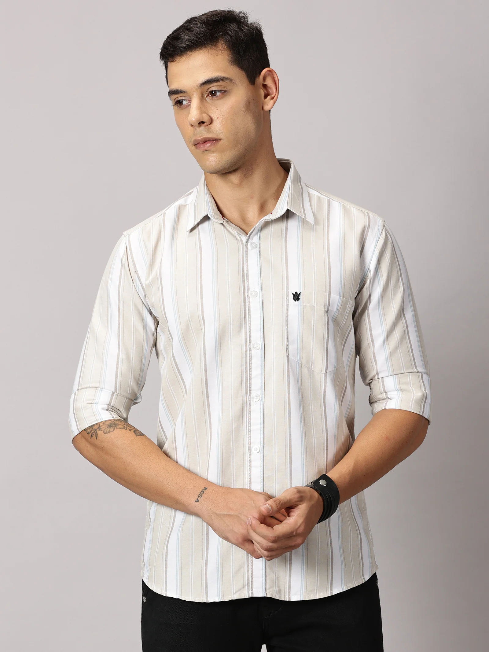 Men Solid Full Sleeve Cotton Stretch Shirt3